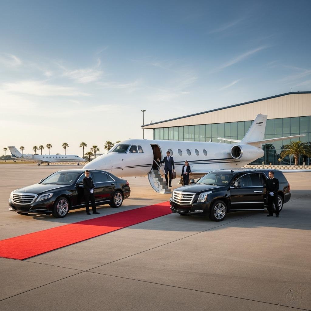 Executive VIP chauffeur services at an FBO Airport Terminal