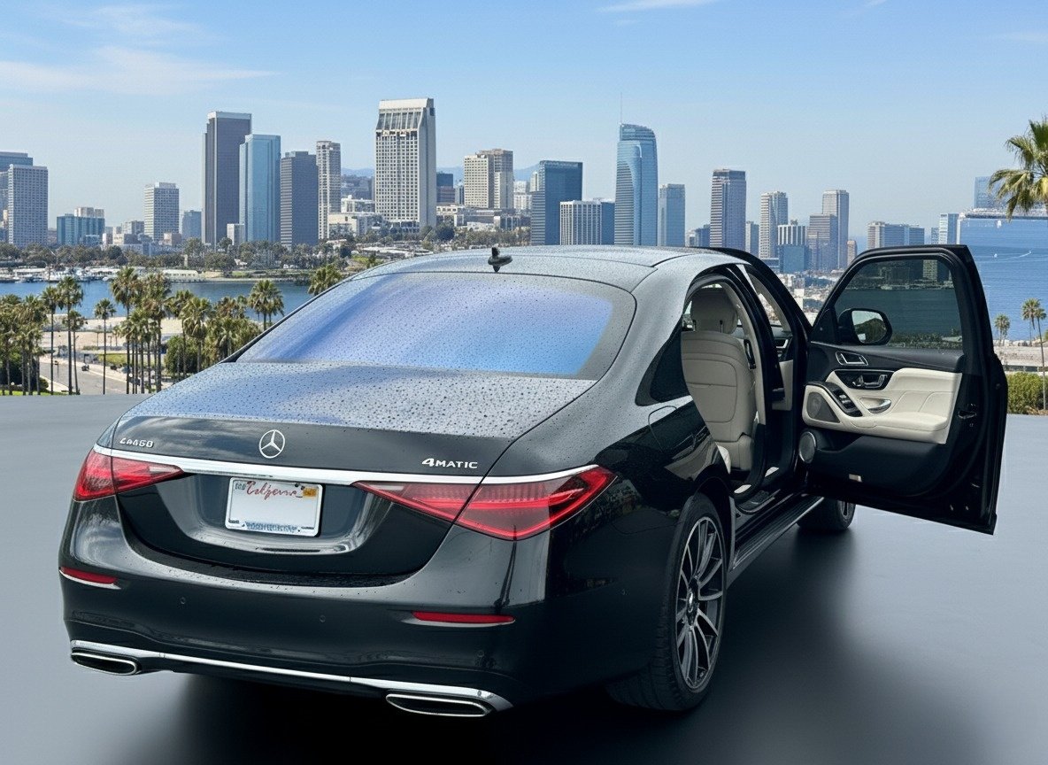 First-class chauffeur services in Los Angeles with a luxury black car.